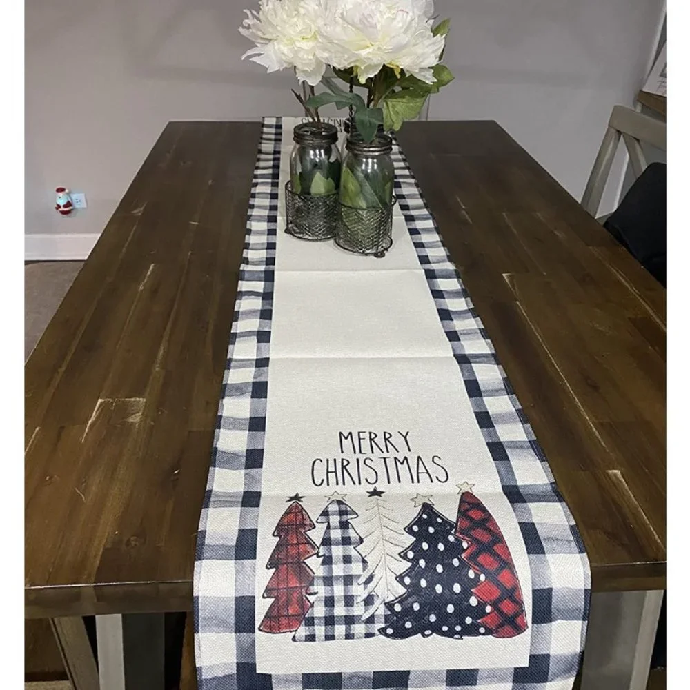Christmas Table Runner Plaid Cottage Decor Holiday Decoration Decorative Cloth
